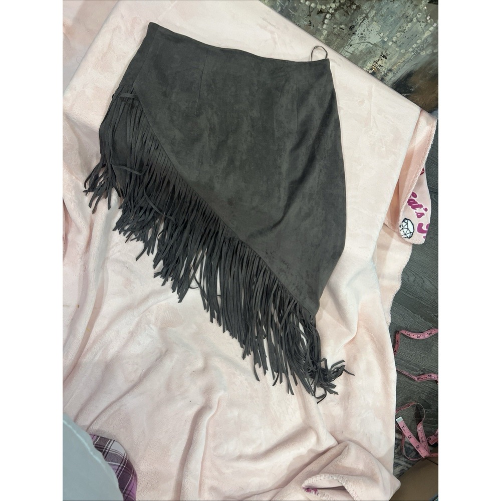 Suede Grey‎ Tassel Skirt Western Woman's Medium Cowgirl
